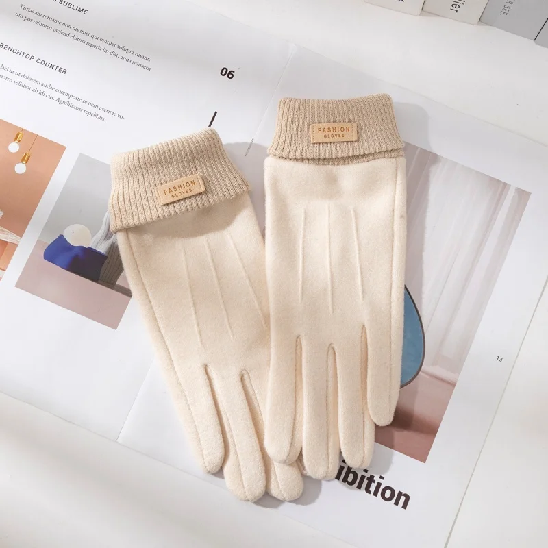 

Теплые перчатки с сенсорным экраном, уличные велосипедные толстые шерстяные перчатки, женские зимние кашемировые перчатки, защита от холода, варежки с полным пальцем
