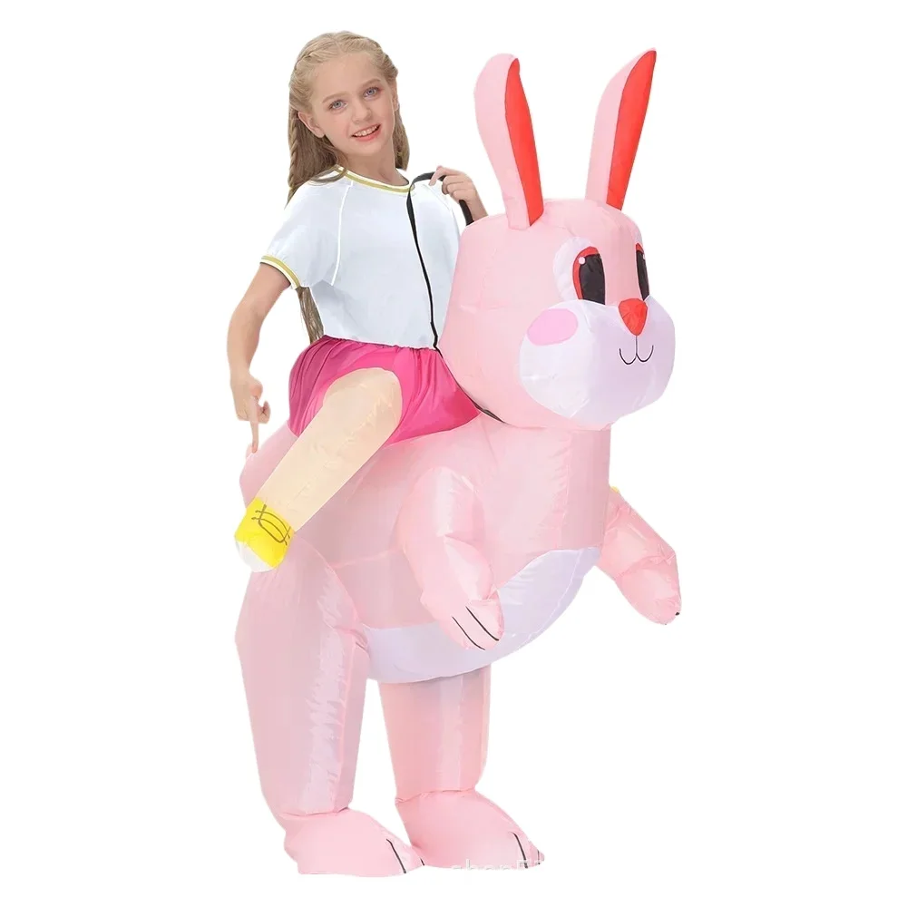 

Easter Riding Rabbit Costume Inflatable Bunny Blow Up Suit Pink Bunny Jumpsuit for Kids Adults Cosplay Funney Party Decorations