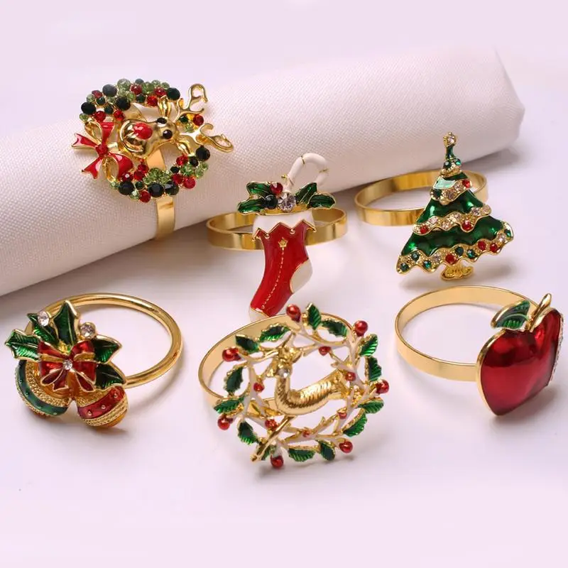 Reindeer Napkin Rings Metal Napkin Button Rings Holder Bell Deer Wreath Christmas Tree Napkin Buckle And Napkin Button Set