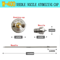 W400 LV2 Aircap W-400 Nozzle Needle Set Spray Gun Kit W 400 Parts Component Accessory Fluid Nozzle,Free Shipping