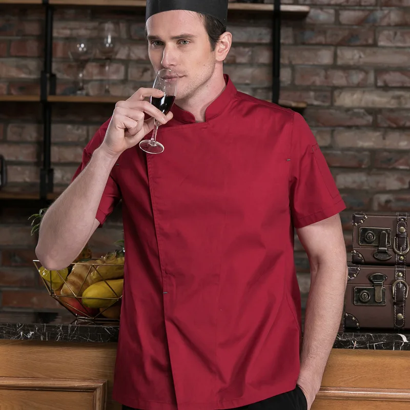 

Chef's workwear for men, short-sleeved, lightweight and breathable, made of polyester-cotton, white chef's uniform, kitchen clot