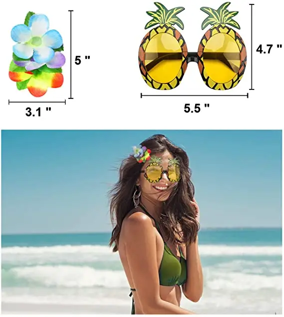 8 Pieces Hawaiian Grass Hula Skirt Costume Set Bikini Top for Women Dress Performance Birthday Tropical Luau Party Decoration