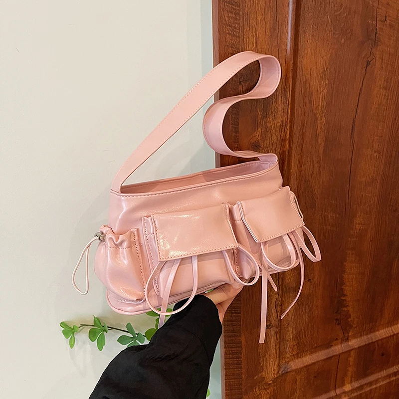 Sweet Girls Fashion Bow Shoulder Bag Soft Pu Leather Vintage Armpit Bag Large Capacity Multi-pocket Female Commuter Tote Bag2024