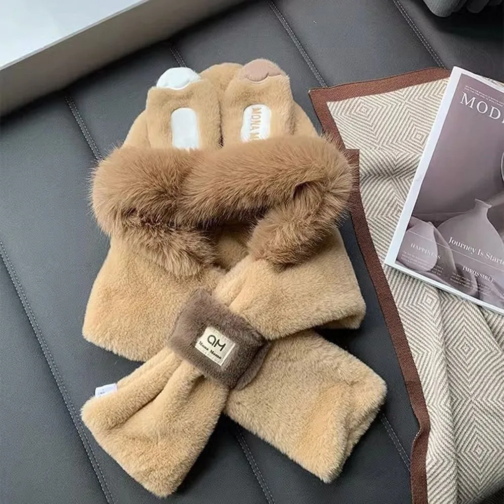 Scarf Cap Women Rabbit Ears Plush Scarf Warm two-piece Cap Winter Outdoor Ear Protection Windproof Thickened Caps Hot