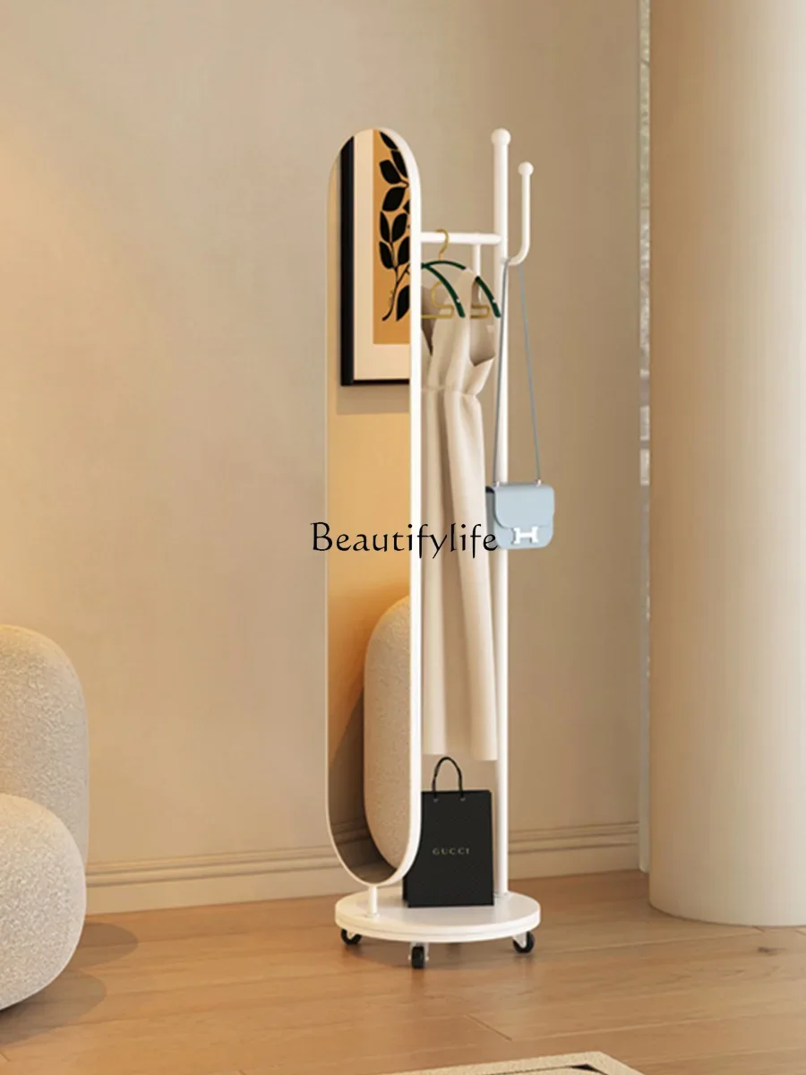 

Rotatable Dressing Coat Rack Integrated Movable Bedroom Floor Fitting Full-Length Mirror Household