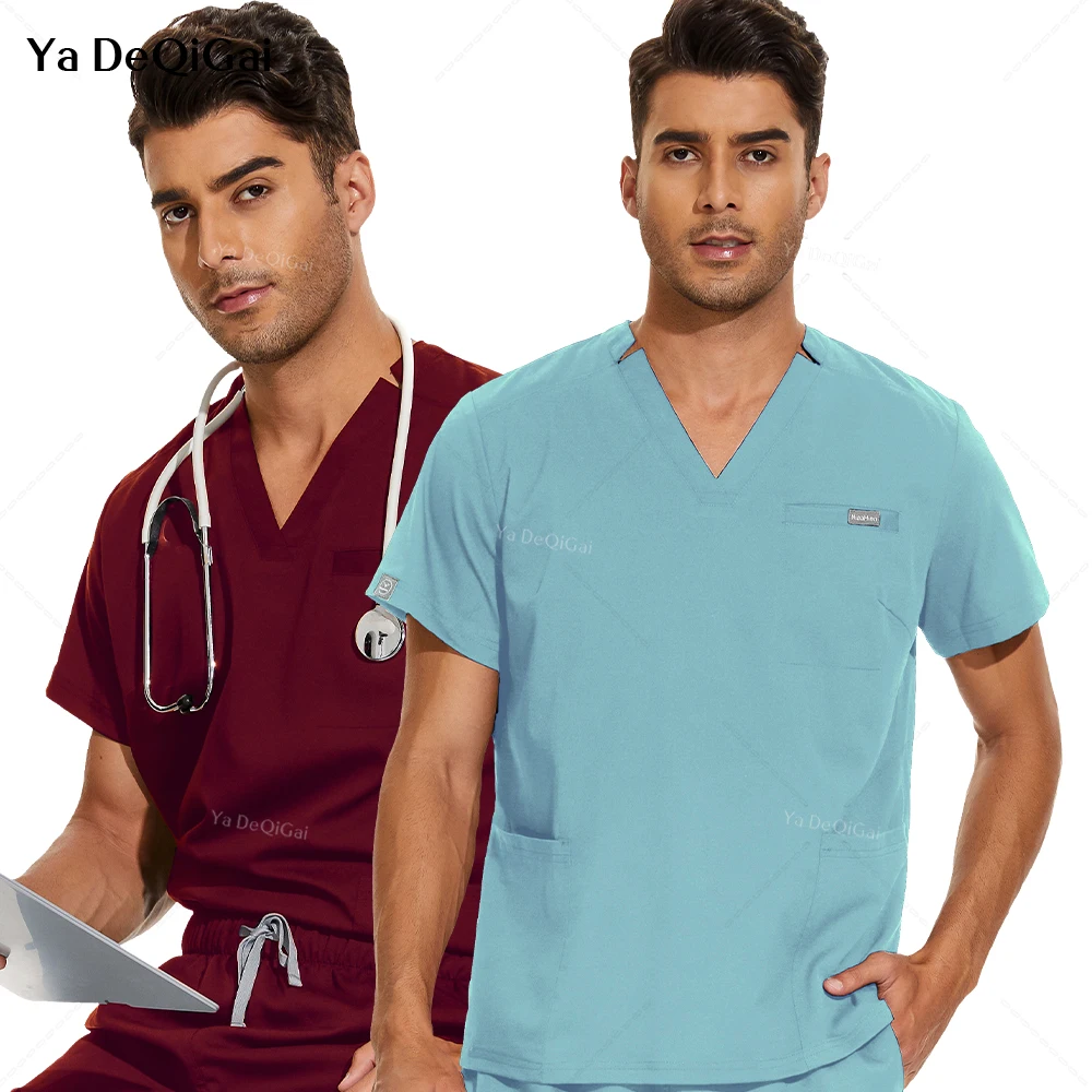 Men Wear Stylish Shirts Medical Scrub Tops Hospital Nurse Uniform Doctors Nursing Top Solid Color Surgical Uniforms Women Blouse