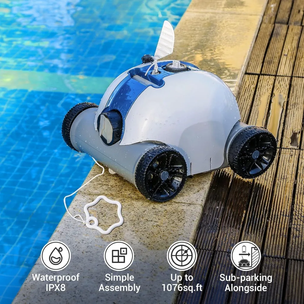 Cordless Robotic Pool Cleaner, Automatic Pool Vacuum with 60-90 Mins Working Time, Rechargeable Battery, IPX8 Waterproof