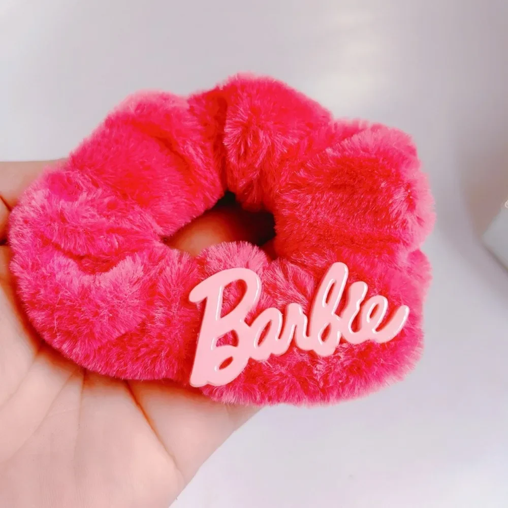 Pink Plush Barbie Hair Ties Sweet Cute Girl Hair Accessories Kawaii Children Hairs Band Cartoon Headwear Friend Gift