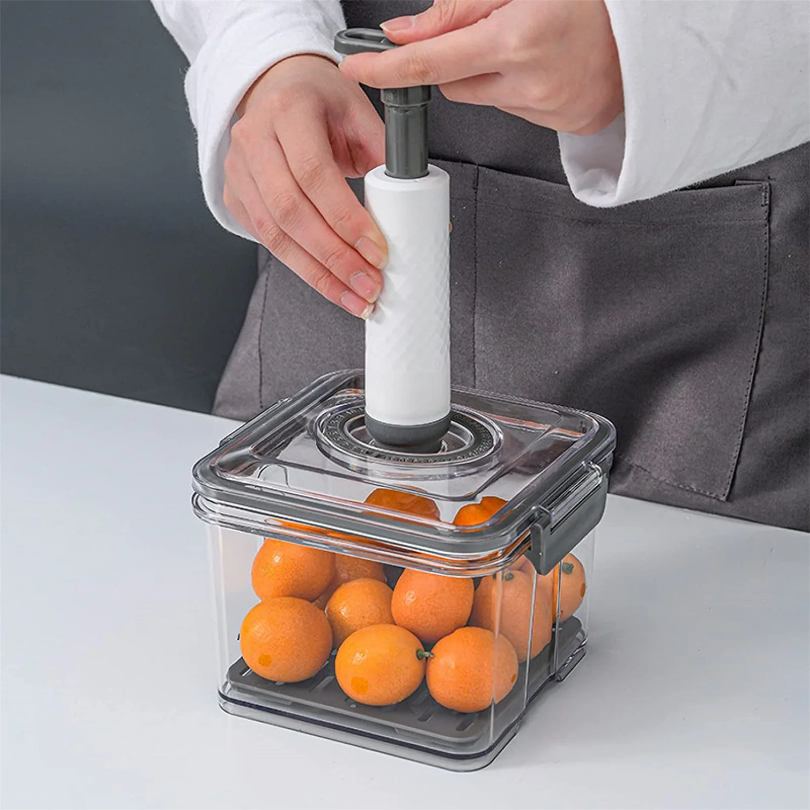 Vacuum Food Storage Container Transparent Fridge Organizer with Drain Net Large Capacity Food Dispenser for Kitchen Storage Box