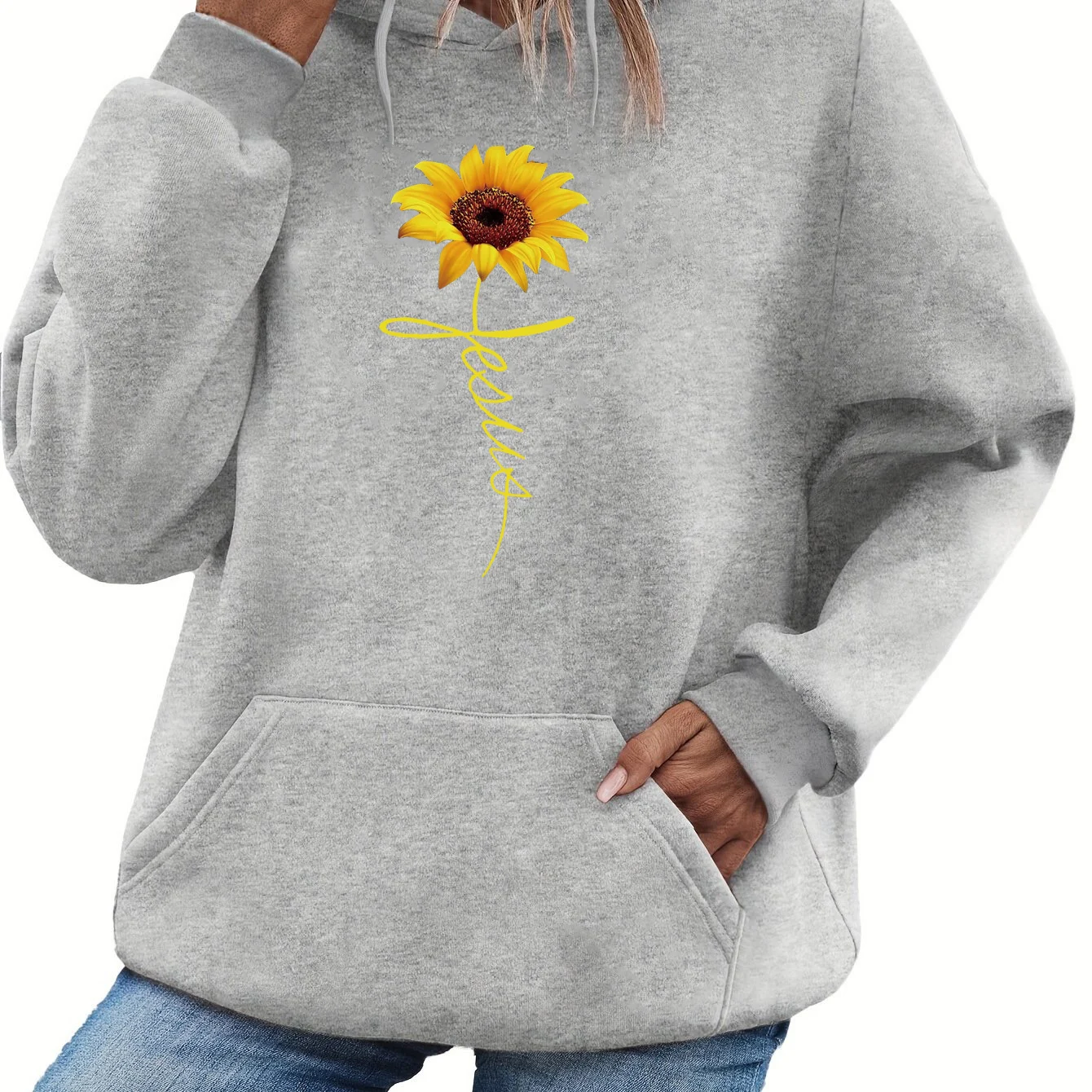 سترة نسائية للخريف والشتاء دافئة وفضفاضة كاجوال بنمط برشلونة مطبوعة من جلد الغزال بأكمام طويلة وغطاء للرأس #3