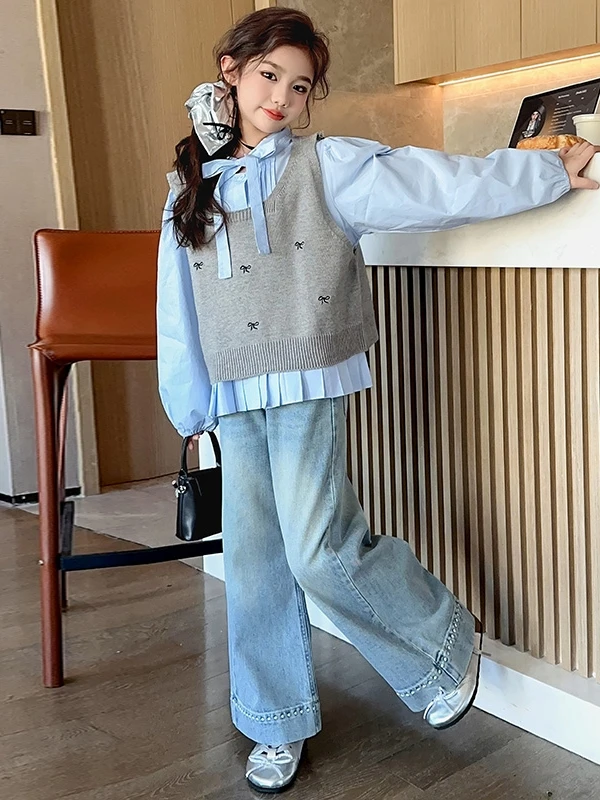 

Spring Fashion Three-Piece Set for Girls Middle School Students Spring Autumn Style Girls Clothes Elegant School Style
