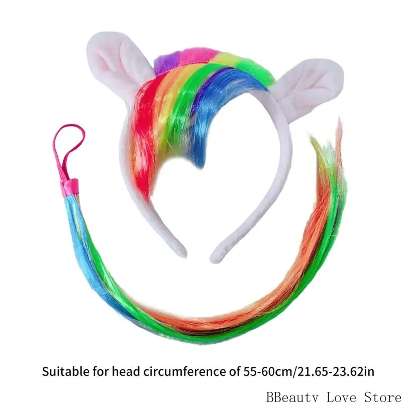 할로윈 말 의상 액세서리 포함 아동 성인 가장 무도회 코스프레 크리스마스 역할 연극을위한 말 귀 머리띠 꼬리 포함