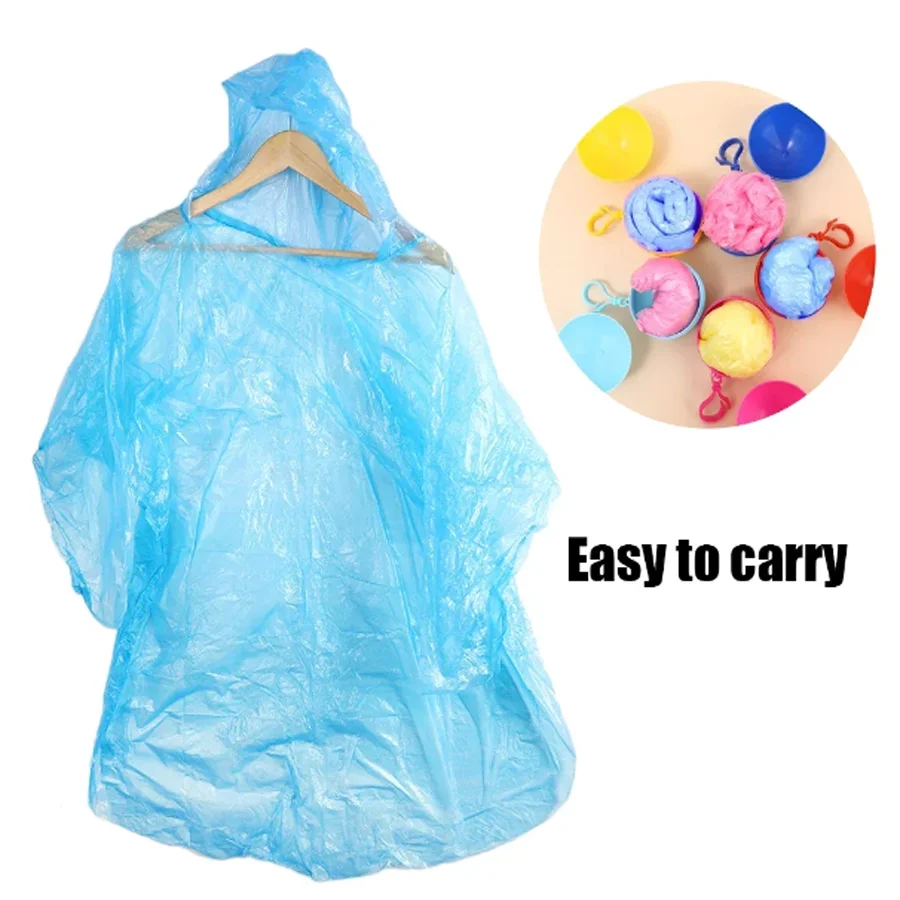 Portable Raincoat Ball Disposable Rain Cover for Adults Waterproof Colorful Keyring Ball with Hook Outdoor Emergency Raincoats