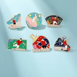 Statement Sports Theme Enamel Pins Volleyball Table Tennis Baseball Football Badminton Figure Pattern Brooches For Fans Gift