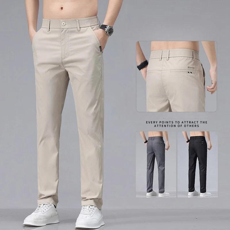 

Spring Summer Men's Light Casual Pants Slim Straight Business Khaki Grey Long Trousers Male Outdoor Countryside Hiking