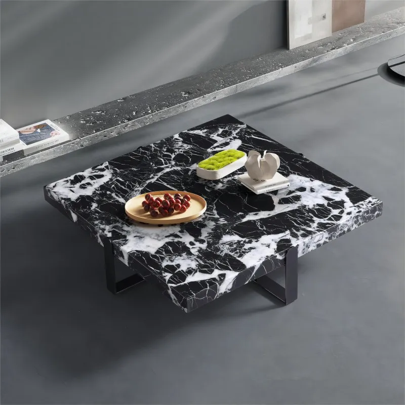 

Italian minimalist marble coffee table living room household size light luxury simple square coffee table combination