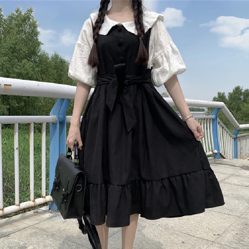 

Summer Women Round Neck Dress Harajuku Preppy Cute Sweet A-Line Dresses Ladies Fashion Solid Lace-Up Tank Tops Vestidos Female