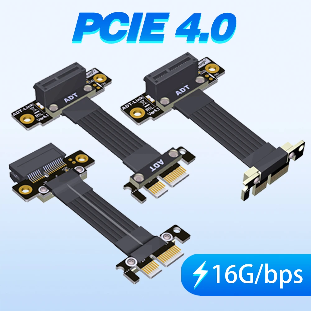 16G/bps Double 90 Degree Right Angle PCI Express 4.0 x1 To X1 Extension Cable Riser Extender for PCIe x1 audio, LAN, USB cards