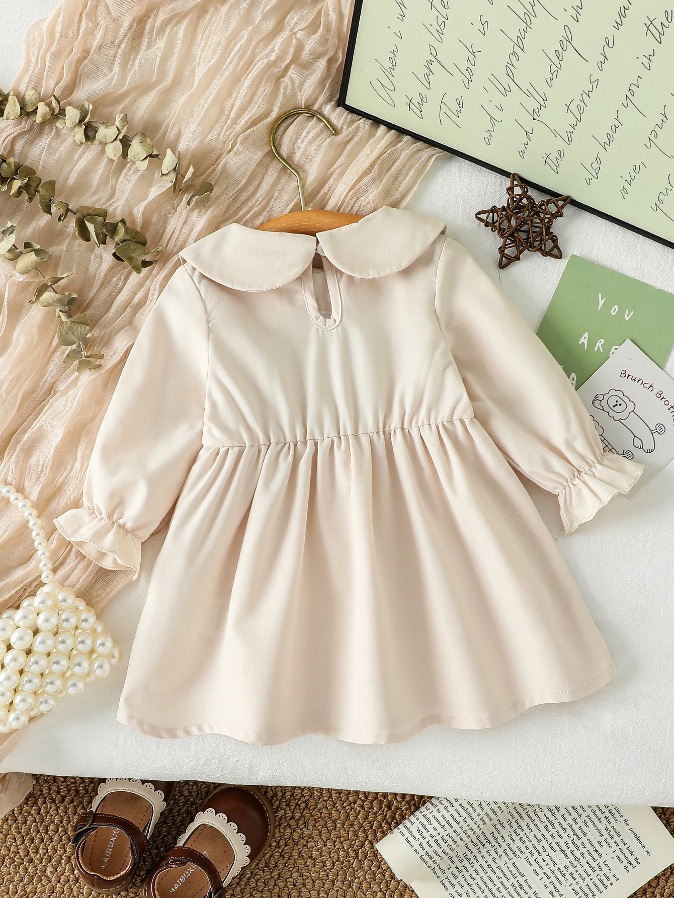 Baby Girls Long Sleeve Bear Dress With Bow For Spring Autumn Doll Neck Dress 3-24M Casual Fashion Dresses