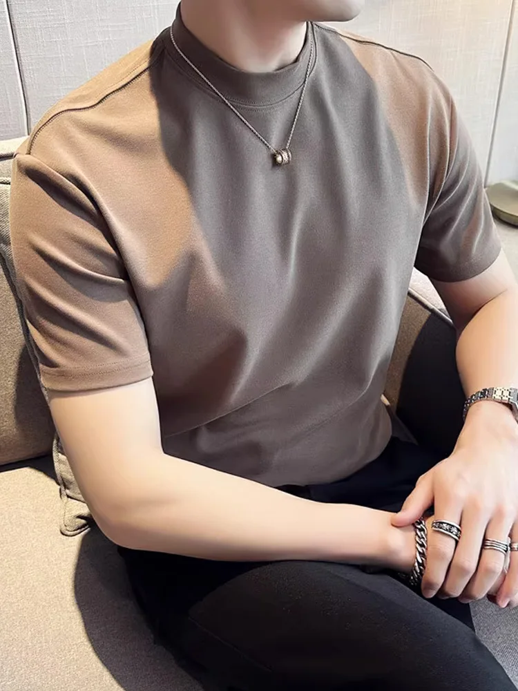 

너 коричневая мужская футболка из чистого хлопка, осенне-зимний базовый слой, модный круглый Ne ort Sve, тяжелый мужской костюм, внутренняя одежда...