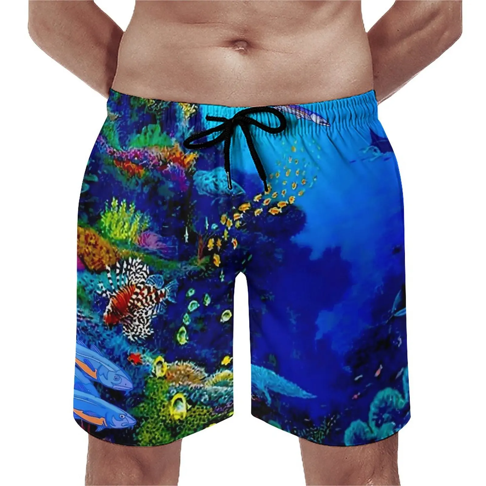 Tropical Marine Board Shorts Men Deep Blue Sea Board Short  Classic Draw String Board Pants Big Size