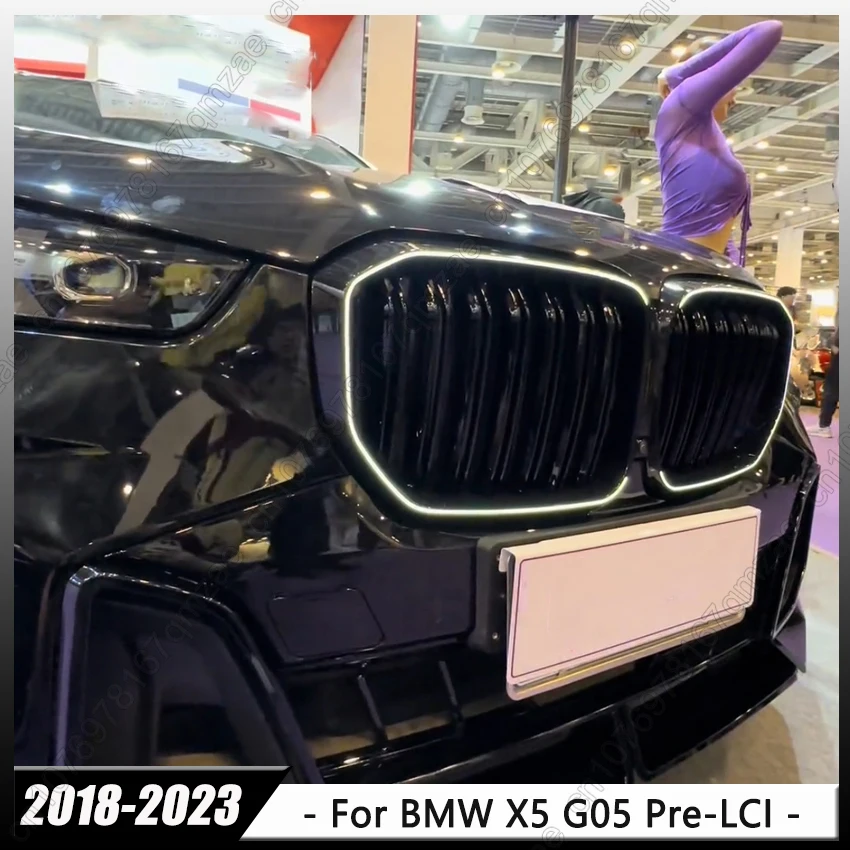 For BMW X5 G05 X5M X5 M F95 2019-2023 Front Bumper Kidney Racing LED Grille Glossy Black Car Single/ Double Slat Grill