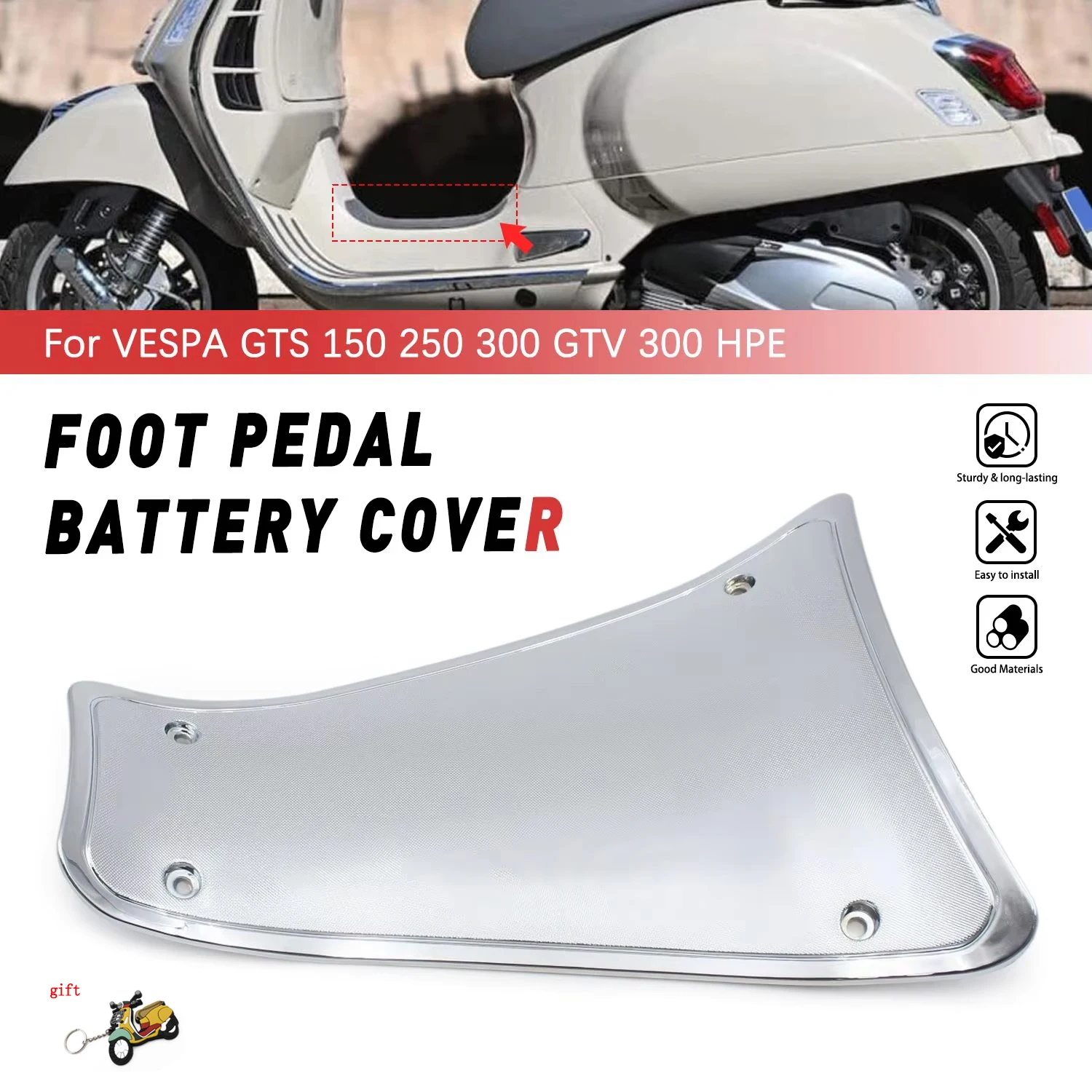 For VESPA GTS 150 250 300 GTV 300 HPE 2013-2023 Motorcycle Front Foot Pedal Center Cap Housing Battery Protective Cover Replace