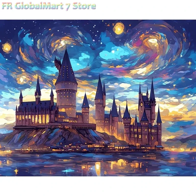 5D DIY Dreamy Castle and Starry Night Diamond Painting, Magical Wizard  Castle Wall Art for Living Room Bedroom Home Decor