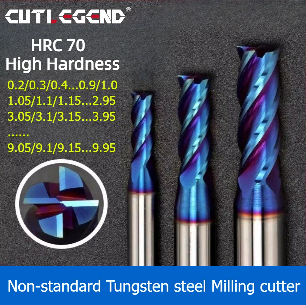 

HRC70 Solid Carbide End Mill Blue Nano Coated CNC Router Bit 0.2-7.2mm Micro Diameter Precision Milling Cutter 1mm 1.5mm 2mm 2.5