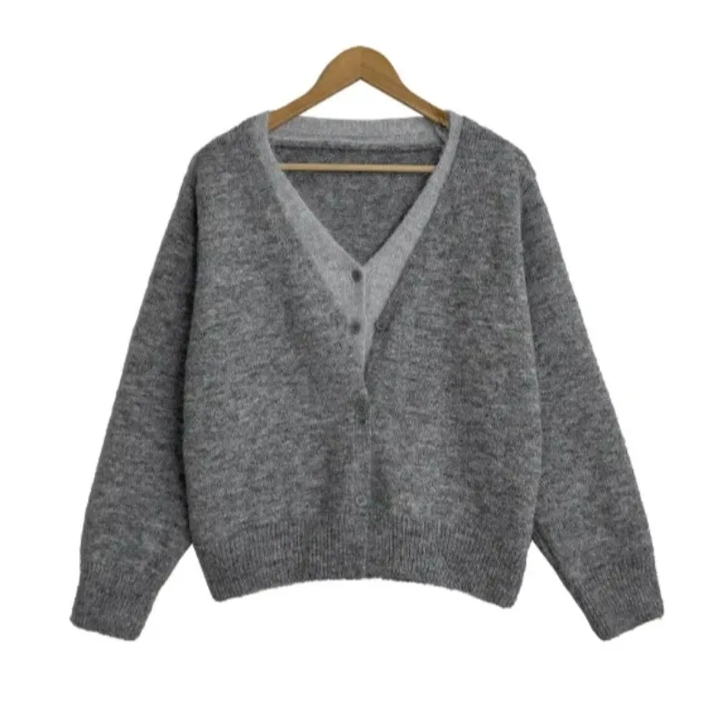 Paresseux Sle couleur Blo tricots Cardigan femmes coupe ample pull décontracté 2025 hiver nouveauté fibre de Polyester 00%