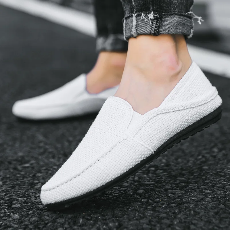 Shoes Mens Flats Cotton Fabric Loafers Casual Breathable Summer Shoe Fashion Slip On 39 To 49 Large Size Walking Outdoor Indoor