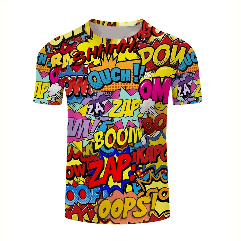 Camiseta con gráfico de grafiti de texto a la moda, camiseta de dibujos animados para hombre, camisetas de verano con cuello redondo, camisetas de manga corta de calle de Hip Hop para hombre