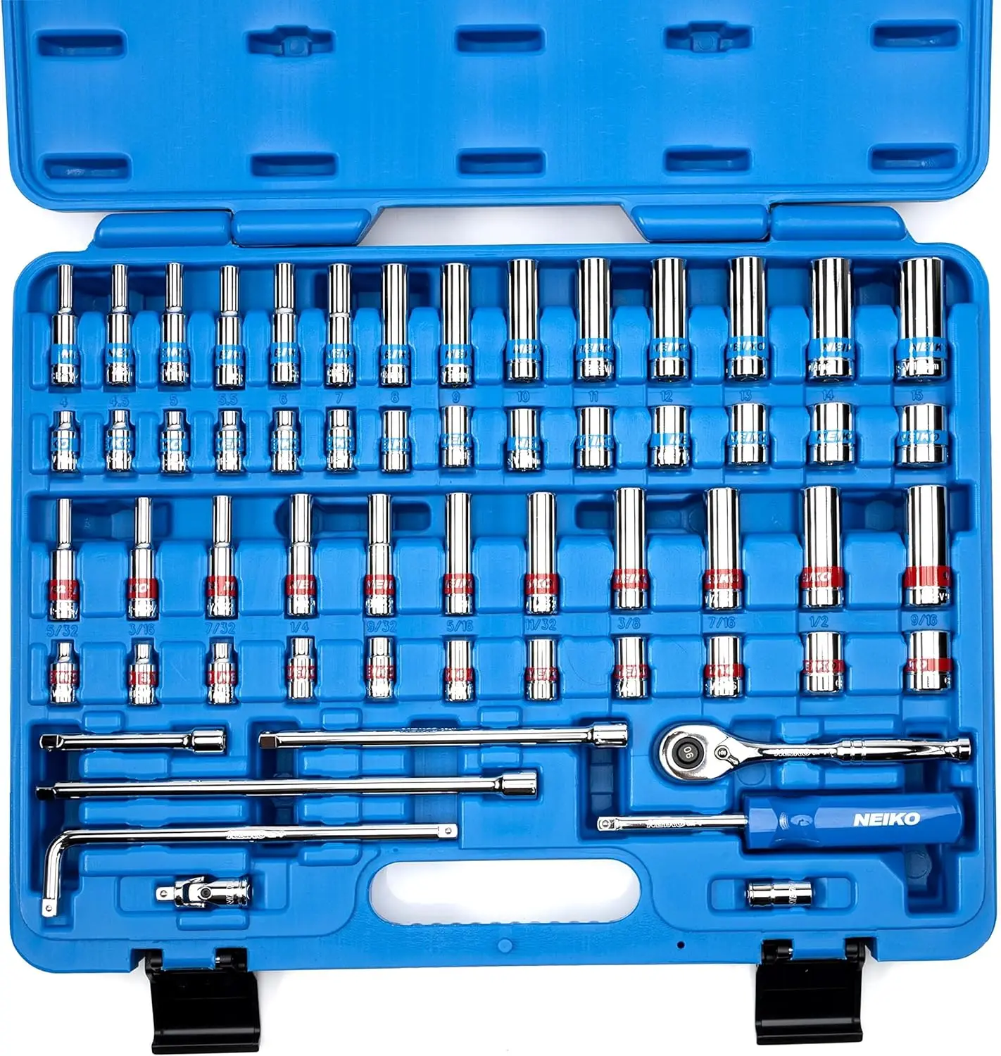 

02514A 1/4 Inch-Drive Ratchet and Small Socket Set, 58-Piece, Chrome Vanadium Steel, Multi-color