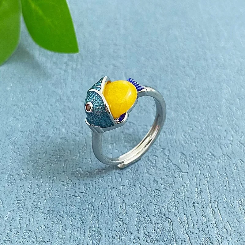 

Vintage Thai Silver Small Fish Ring Female Craftsmanship China-Chic National Style Creative Movable Mouth Ring