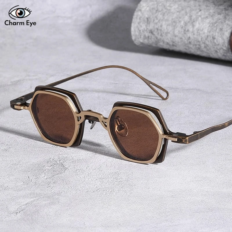 Polygonal Magnetic Retro Pure Titanium Sunglasses High-quality Men Polarized Driving Clip Sun Glasses Support Prescription Lens