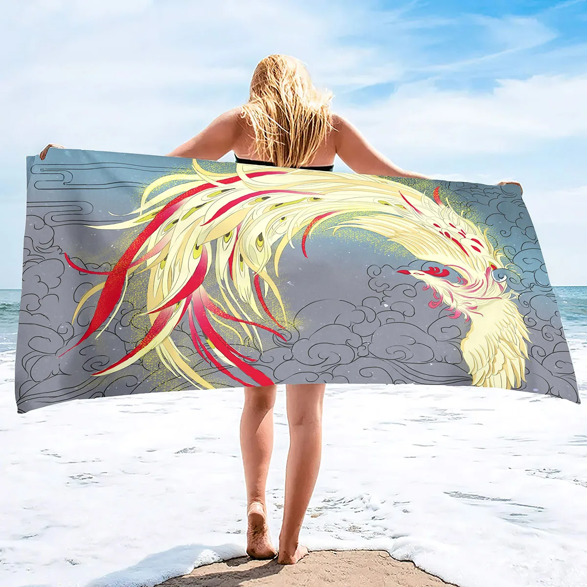 Phoenix Print Beach Towel Microfiber Oversized Travel Towels Lightweight Compact Beach Accessories for Swimming Camping Holiday