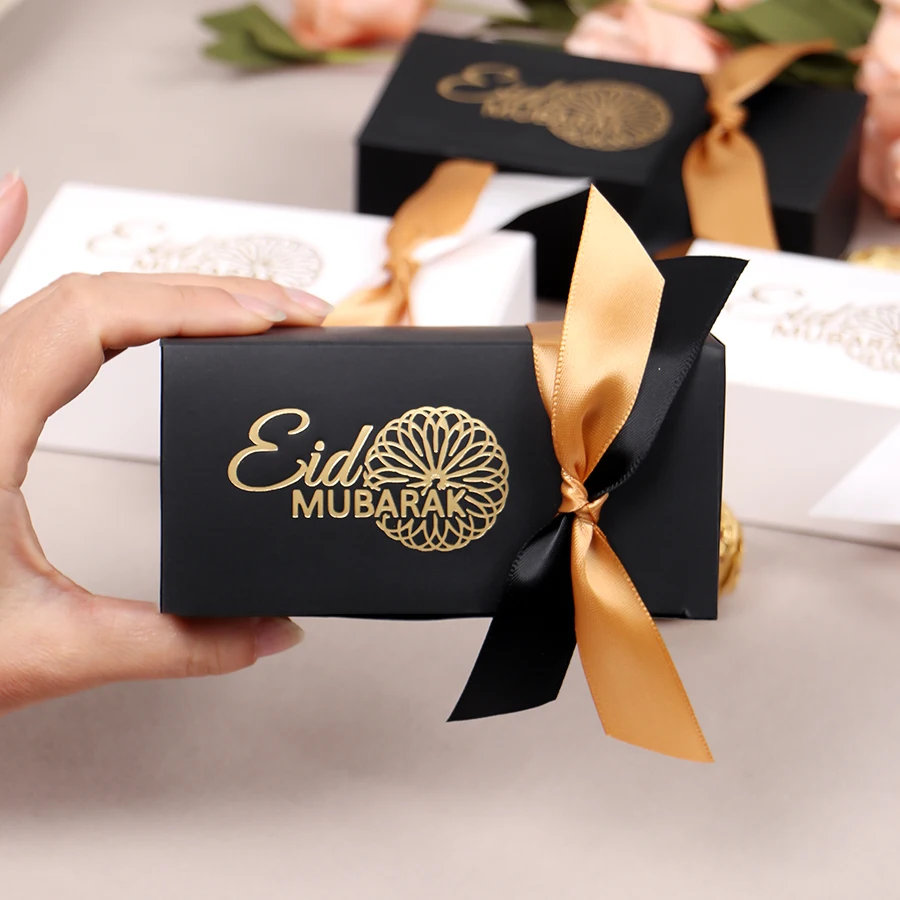 Happy Eid, Ramadan decorations, Cookie gift, Wrapping bag，Two tone ribbon rectangular candy box，