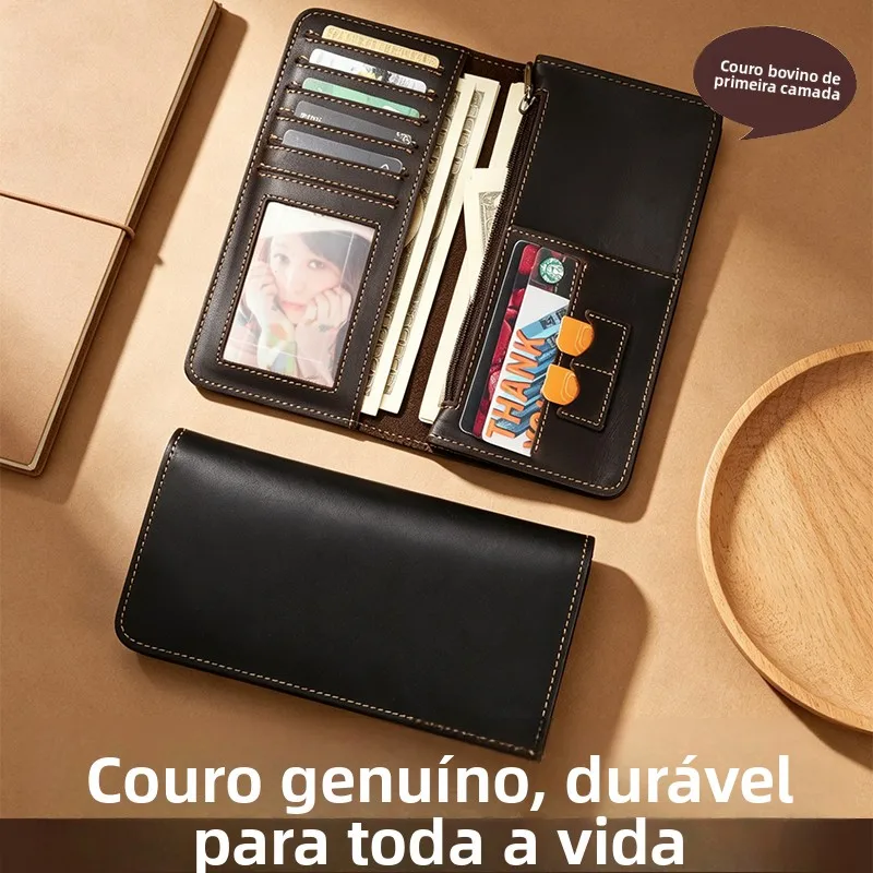 retro-crazy-leather-men's-wallet-top-layer-cowhide-large-capacity-handbag-genuine-leather-long-zipper-money-clip