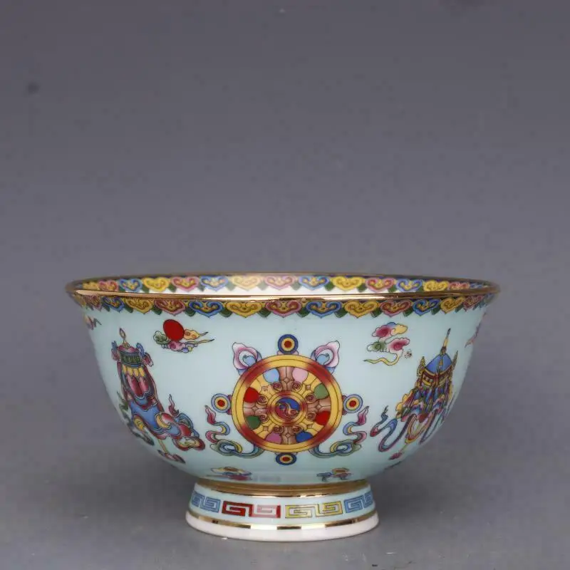 

Chinese Qing Qianlong Famille Rose Porcelain Gilt Edged Auspicious Pattern Bowl