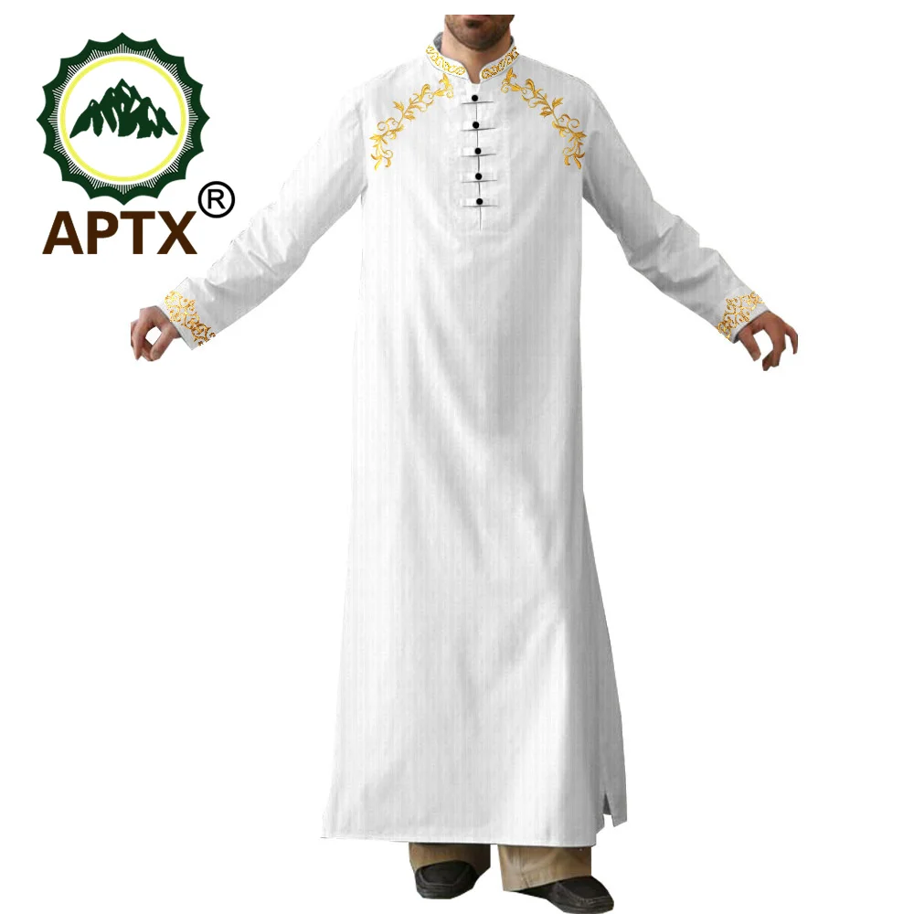 Jubah APTX untuk pria mode Muslim Jubba Thobe Single Breasted pakaian bordir longgar kasual pakaian gereja pernikahan T2014007