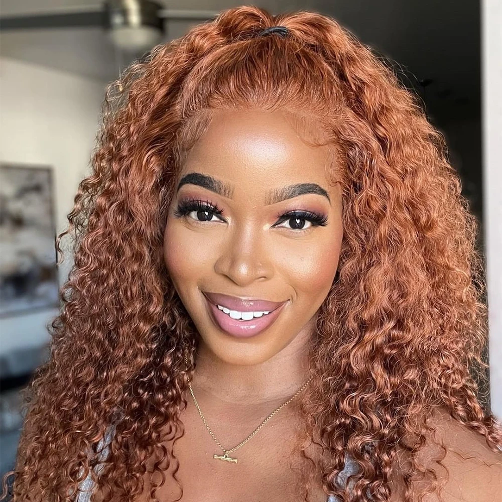 Julia Hair Ginger Brown Curly Lace Front Wig 13x4 Brazilian Curly Frontal Wig With Baby Hair Pre Plucked Human Hair Lace Wig