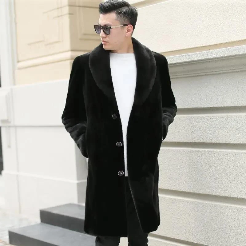 Man's Mink Coats Men Trench Overcoat Mink Fur Coat Long Fur Coat Mens Thick Warm Luxury Winter Clothes Large Size Faux Fur Coats