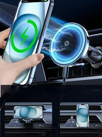 UYUXIO manyetik kablosuz araç telefonu şarj adaptörü 15W hava firar manyetik araç telefonu tutucu iPhone 16 15 14 13 12 Pro Max artı