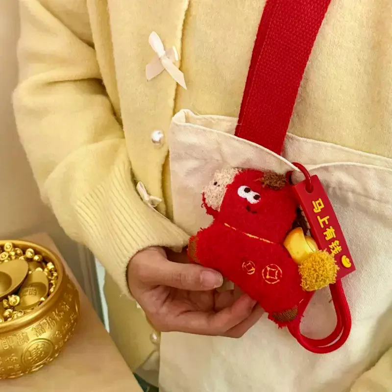 Cute Cartoon New Year Pony Plush Pendant Keychain Creativity Red Horse Stuffed Doll Backpack Pendant Jewelry Accessories Gift