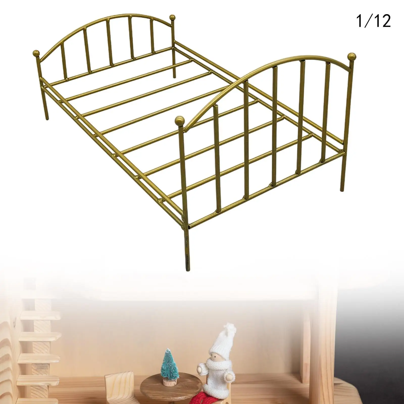 Ferro Doll House Cama, Mini Acessórios Móveis para Foto Props, Escala 1:12