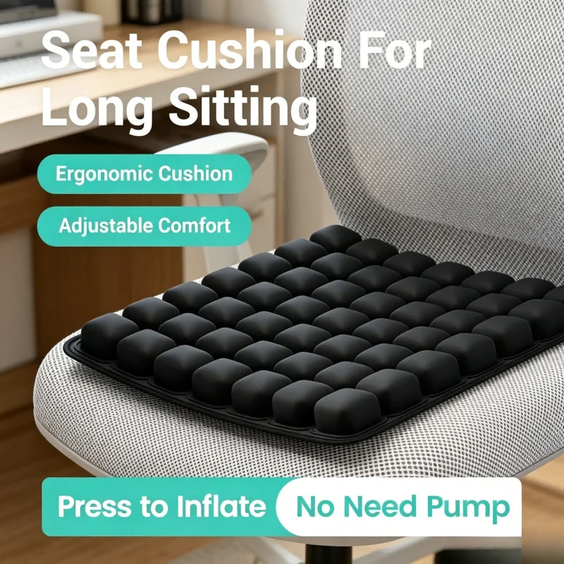 Inflatable Ergonomic Chair Cushion, Adjustable Air Support Cushion for Office & Car Seats, Relieves Back Pain from Long Sitting