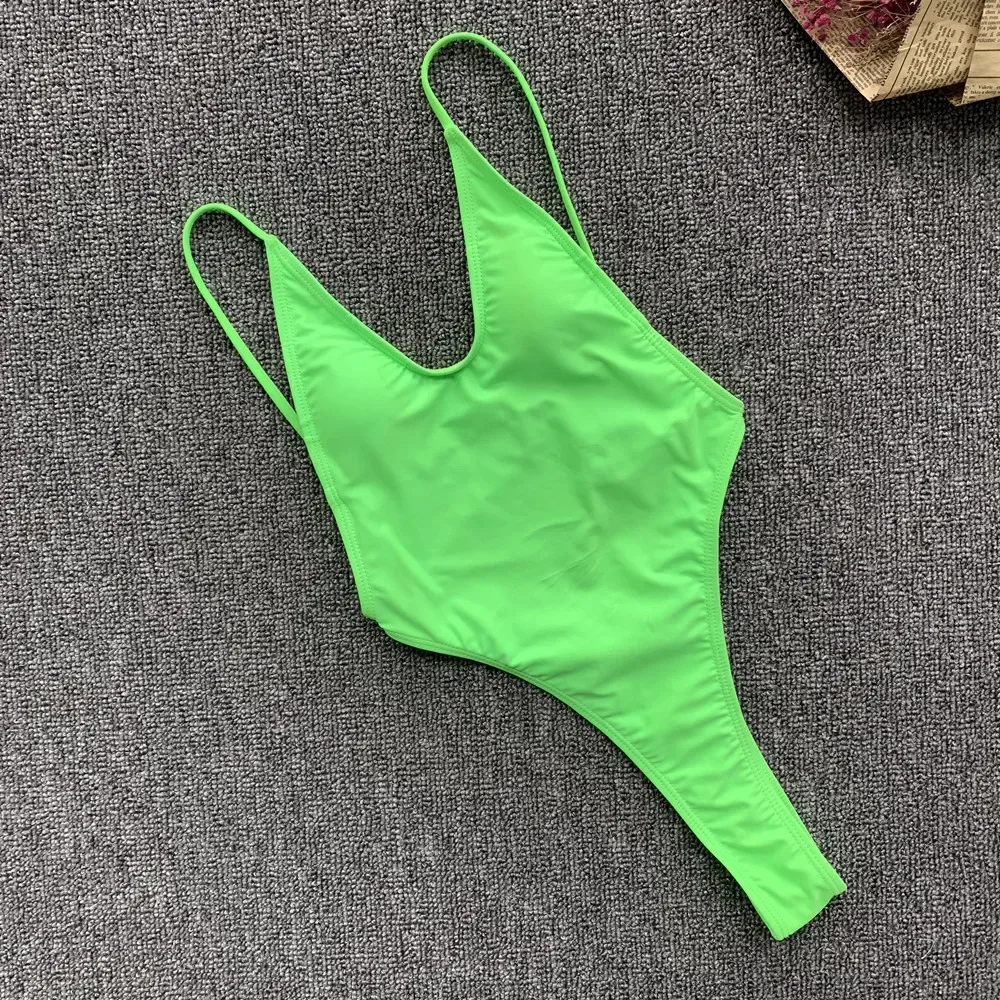 Traje de baño sexy liso sin espalda, bikini de una pieza, traje de baño con Tanga, monos, bikini para mujer, trajes de baño tankini