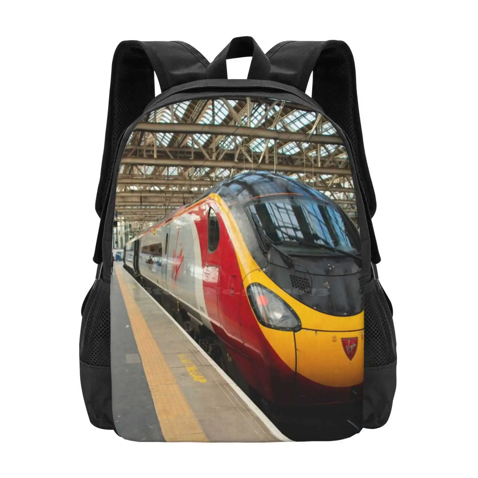 Glasgow Pendolino Pattern Design Bagpack School Bags Virgin Trains Pendolino Station Railway Class 390 Scotland Scottish Red