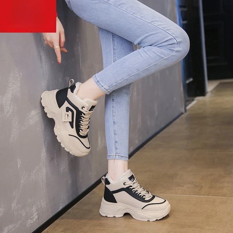 الشتاء المرأة عالية الجودة أحذية جديدة اصطف الدافئة أحذية رياضية كاجوال موضة الارتفاع زيادة منصة حذاء قصير امرأة أحذية مصممين #6