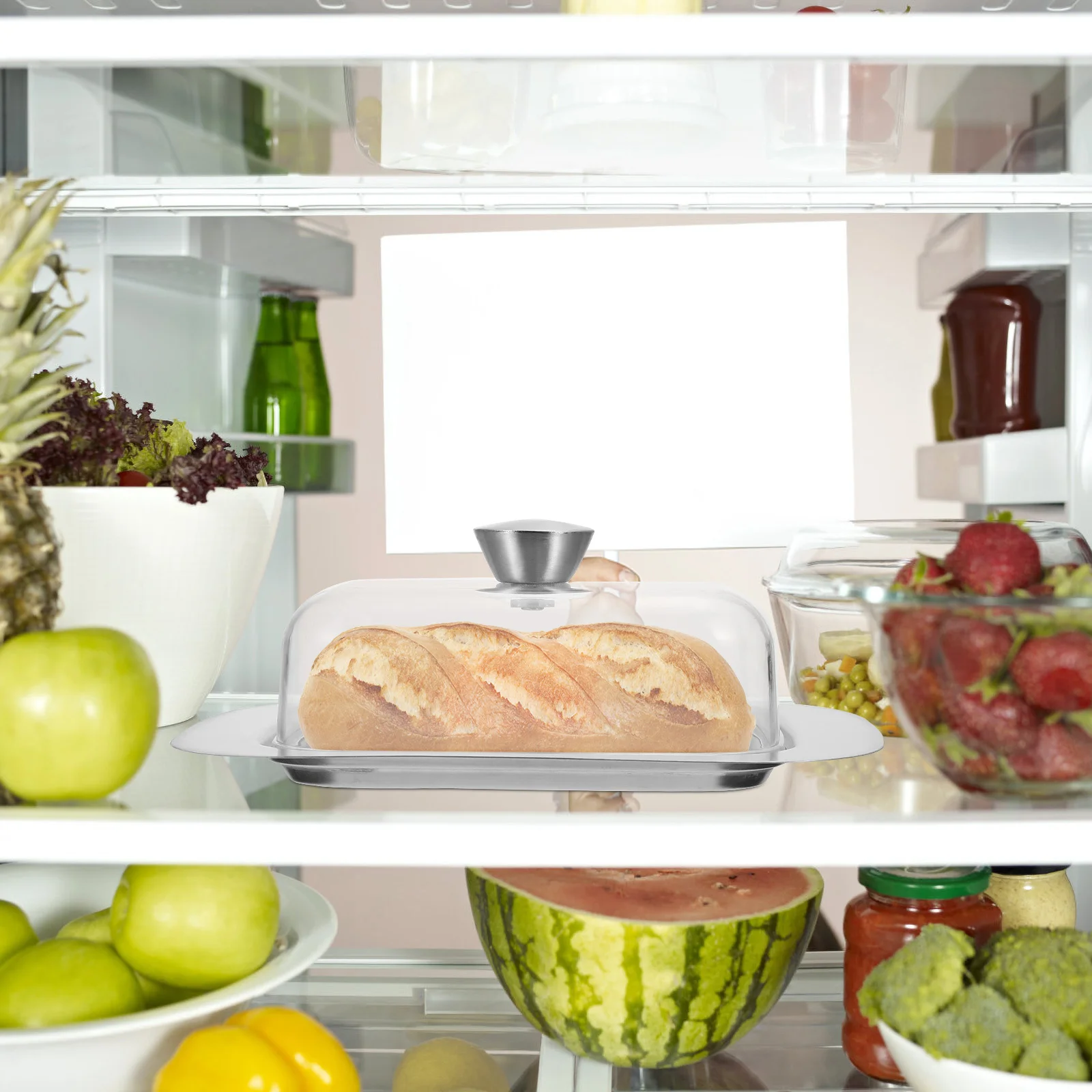 

1Pcs Butter Plate Stainless Steel Kitchen Storage Box Food Container Household Tableware Butter Dish Cheese